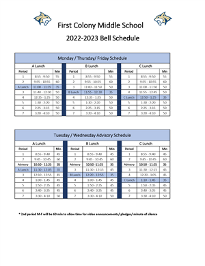 Bell Schedule 2022-2023 school year